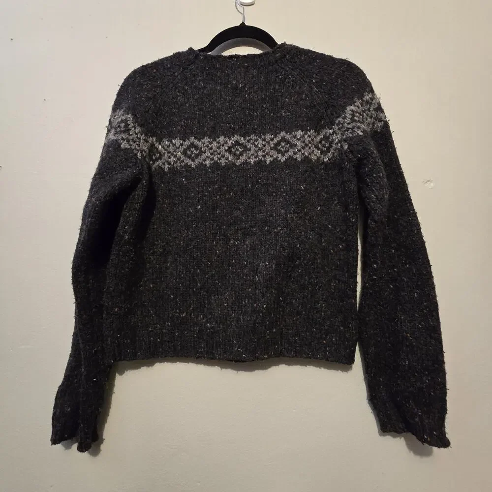 Vtg 80s 90s Abercrombie Fitch Wool Fair Isle Sweater Men SM Gray Hong Kong Tweed